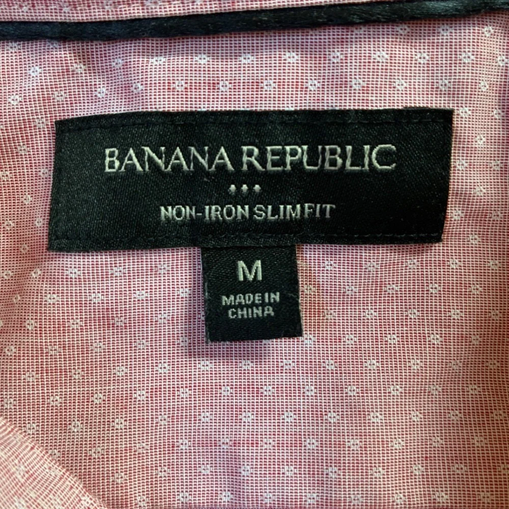 Banana Republic Mens M Pink Micro Dot Non Iron Slim Fit Button Down Shirt